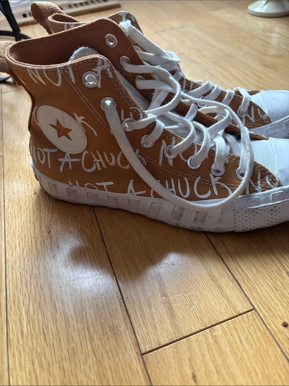 High-Top Canvas Sneakers in Tan with White Accents